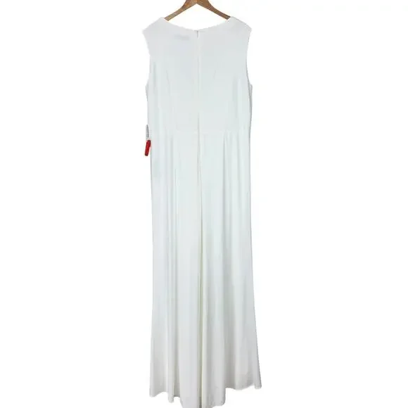 Mac Duggal NWT Draped Side Knot Jersey Gown Rhinestone Ring White Size 20 - Picture 3 of 11